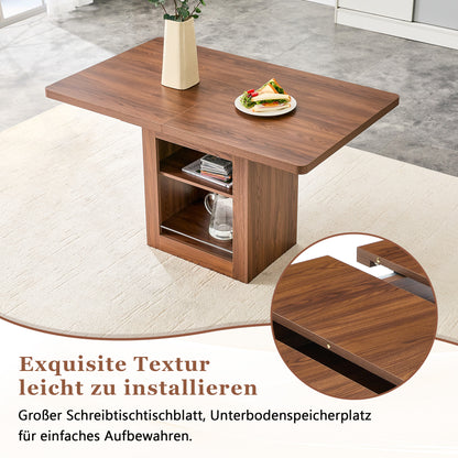 Moderner ausziehbarer Esstisch aus Nussbaumholz mit Ablage, platzsparender Küchentisch aus Holz für 4–8 Personen, ausziehbarer Esstisch mit Metallschienen
