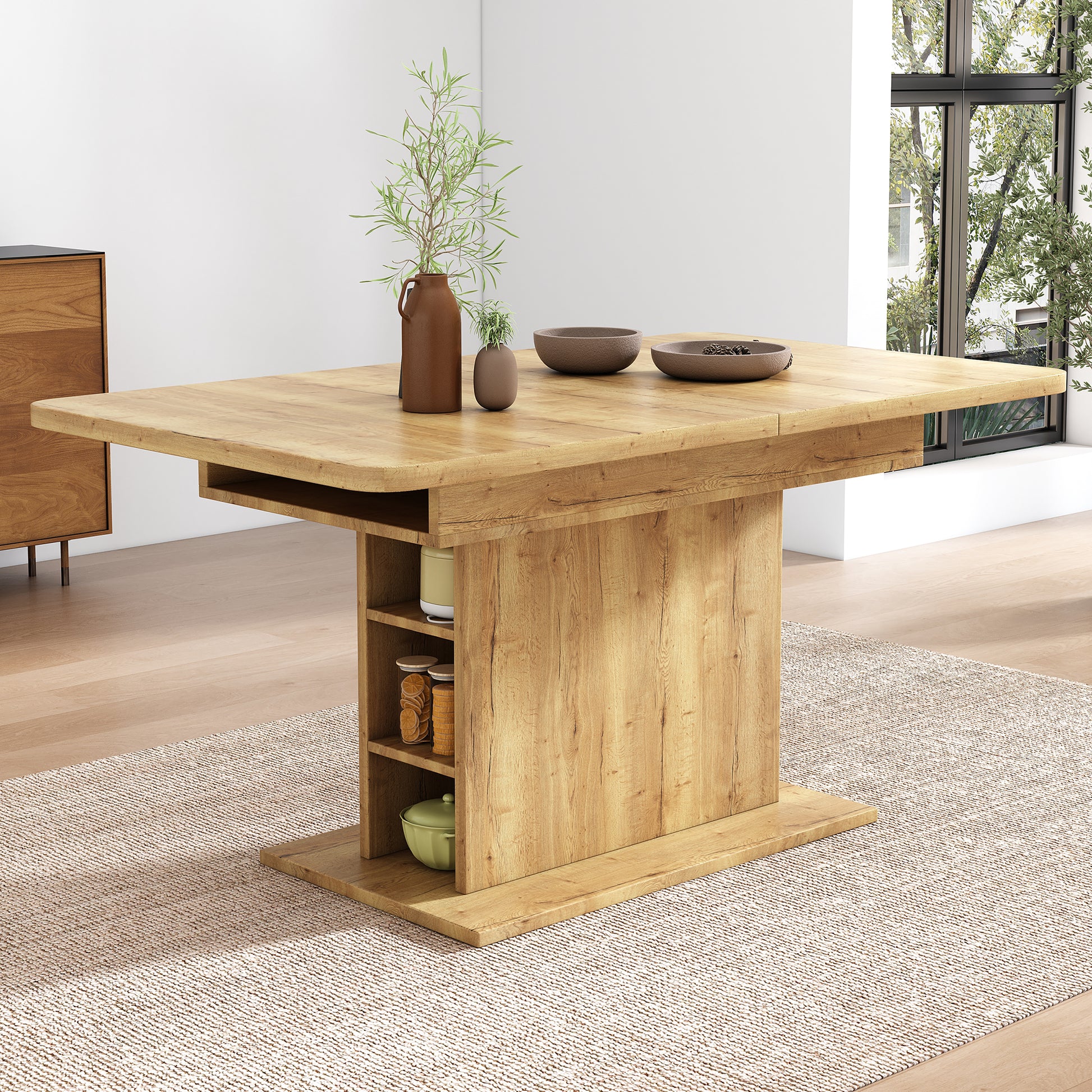 Ausziehbarer Esstisch, L110/130*W70*H75,Esstisch mit Stauraum, rechteckiger Esstisch, Kaffee-Freizeittisch, moderner einfacher Esstisch aus Eisen, Platzsparender multifunktionaler Esstisch,Natur