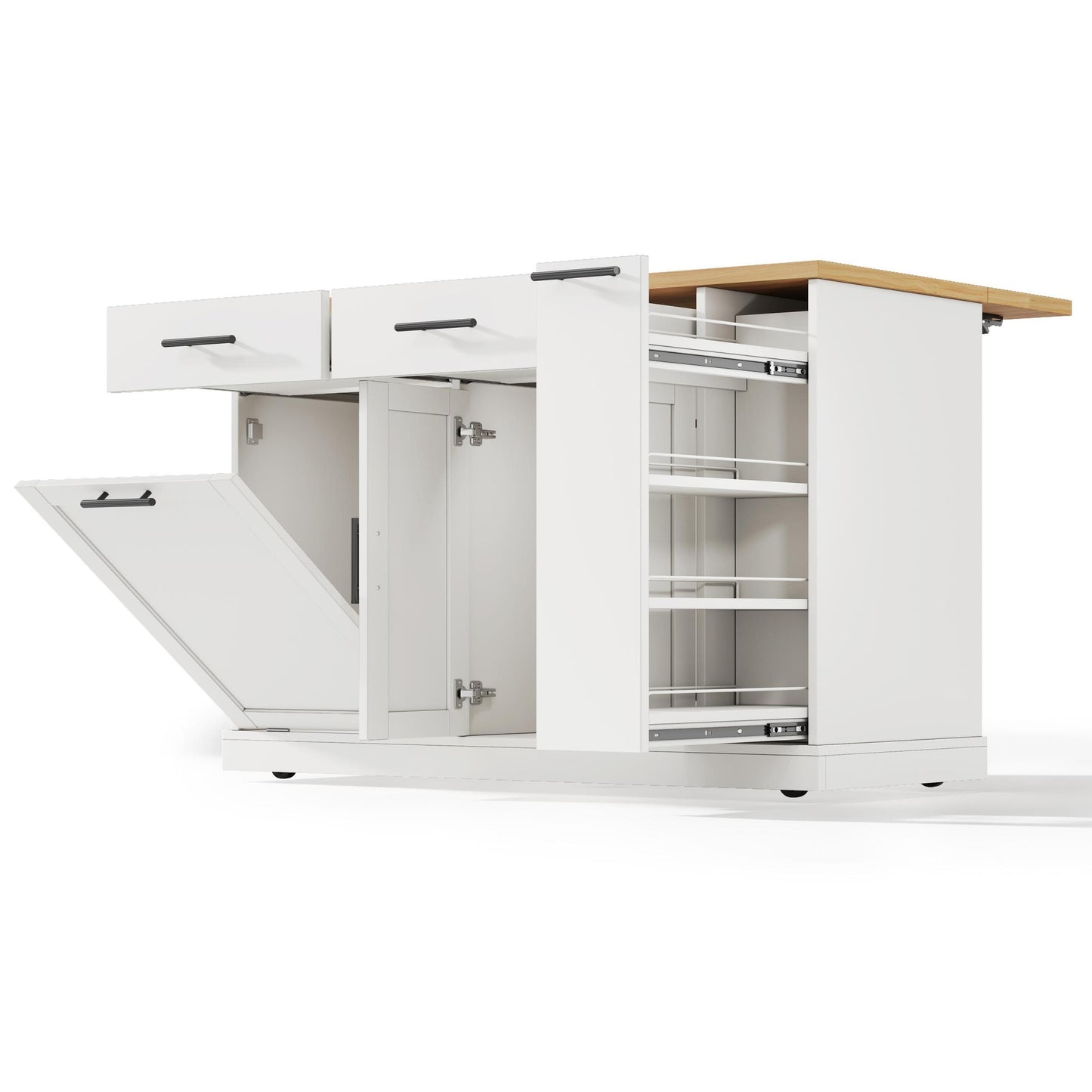 Rolling Cake Island with Foldable Worktop and Cabinet Storage