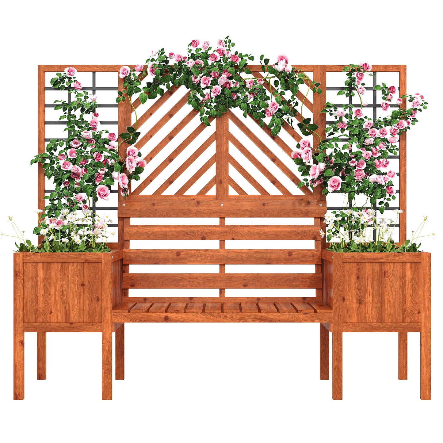Gigab2b original image - Pflanzkübel, Pflanzgefäß mit Spalier als Rankhilfe, Blumenkübel mit viel Platz, Blumenkasten Pflanzenkasten, Braun Massivholz Tanne, Pflanzkübel mit Spalier und Sitz für Garten Hof Terrasse.