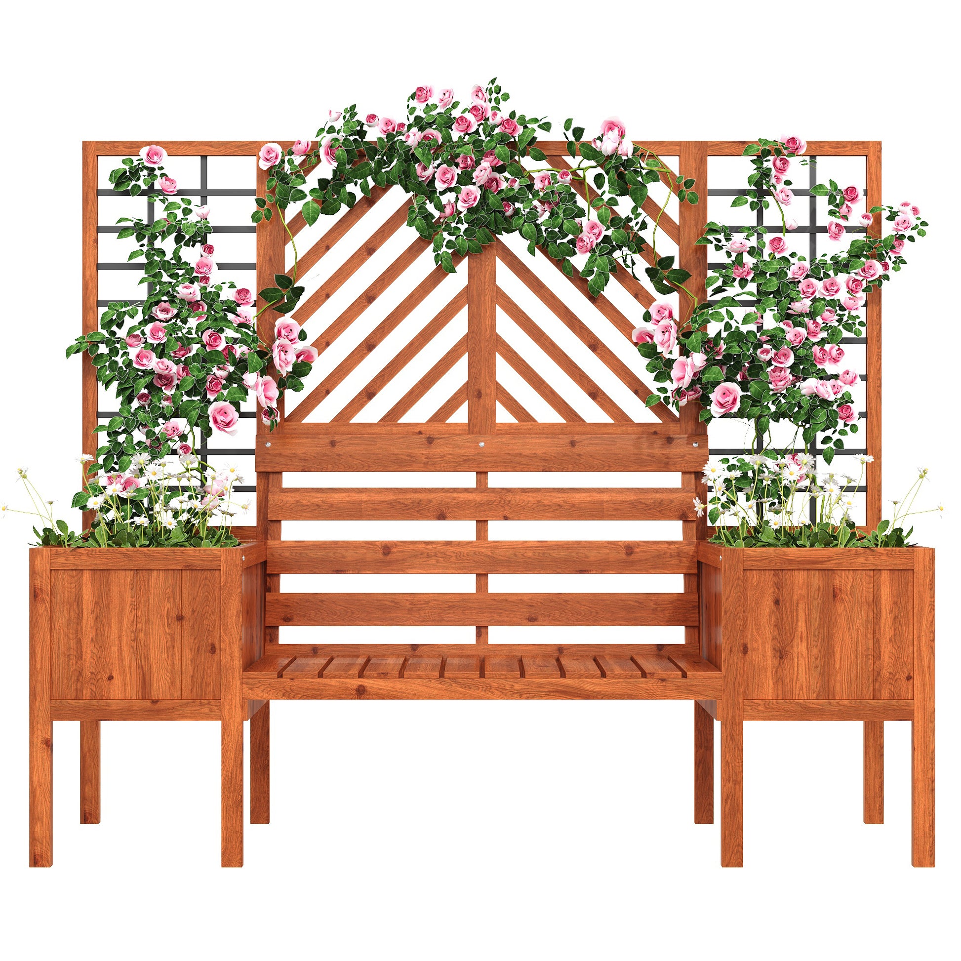 Gigab2b original image - Pflanzkübel, Pflanzgefäß mit Spalier als Rankhilfe, Blumenkübel mit viel Platz, Blumenkasten Pflanzenkasten, Braun Massivholz Tanne, Pflanzkübel mit Spalier und Sitz für Garten Hof Terrasse.