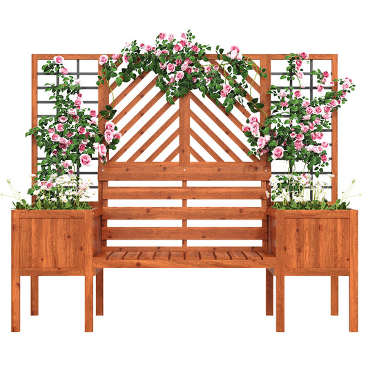 Gigab2b original image - Pflanzkübel, Pflanzgefäß mit Spalier als Rankhilfe, Blumenkübel mit viel Platz, Blumenkasten Pflanzenkasten, Braun Massivholz Tanne, Pflanzkübel mit Spalier und Sitz für Garten Hof Terrasse.