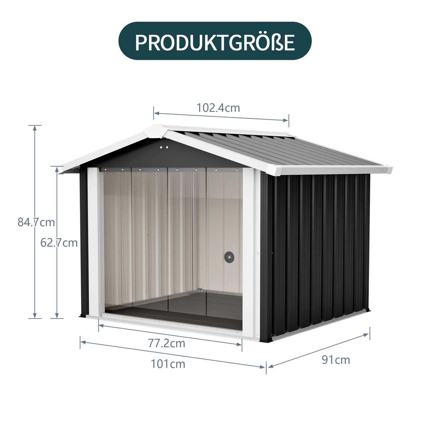 102x91x84cm Outdoor Dog House, Large Waterproof Pet House with Slanted Roof for Drainage, UV Protection & Ventilation, Weather Resistant Plastic Dog Kennel for Backyard Patio Camping – Grey