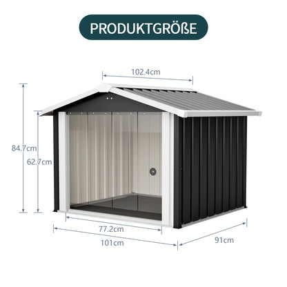 102x91x84cm Outdoor Dog House, Large Waterproof Pet House with Slanted Roof for Drainage, UV Protection & Ventilation, Weather Resistant Plastic Dog Kennel for Backyard Patio Camping – Grey