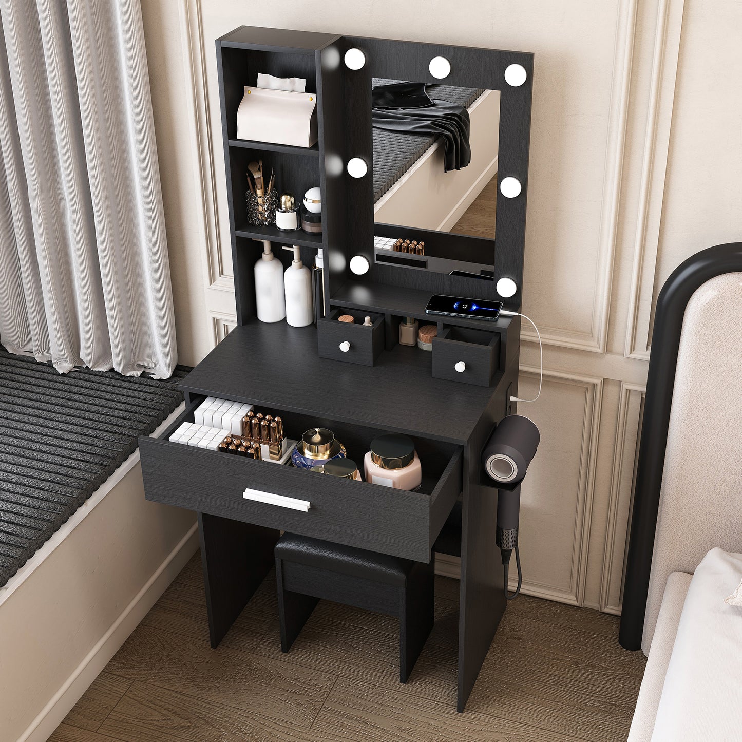 Small Makeup Vanity with Mirror and Adjustable LED Lighting