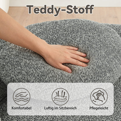 Minimalistisches Teddyfleece-Sofa mit abgerundetem Design, weich gepolsterte Couch mit Kissen, vielseitig einsetzbar für Wohnzimmer, Schlafzimmer und Studio,Gray