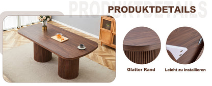 Moderner ovaler Esstisch mit geriffeltem Säulenfuß, hochwertiger MDF-Oberfläche in Holzoptik, im Wabi-Sabi- und Mid-Century-Stil für die heimische Küche