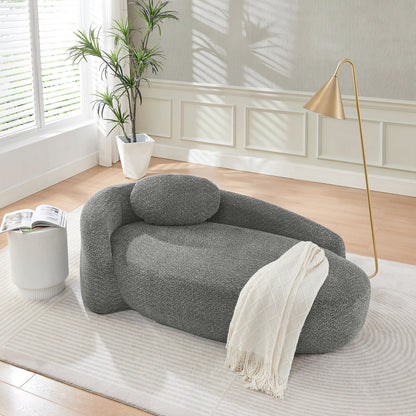Minimalistisches Teddyfleece-Sofa mit abgerundetem Design, weich gepolsterte Couch mit Kissen, vielseitig einsetzbar für Wohnzimmer, Schlafzimmer und Studio,Gray