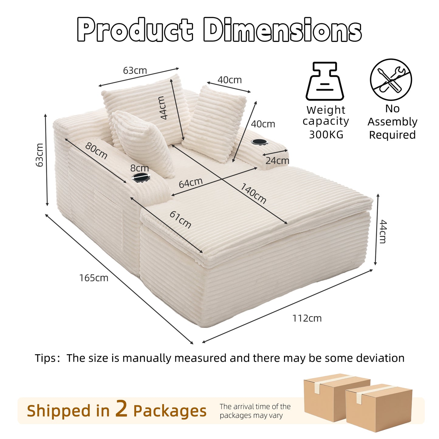 Sleeping sofa boneless floor sofa modern cloud sofa with chaise lounge, comfortable couch for living room with 3 cushions & 1 blanket, no assembly required, beige