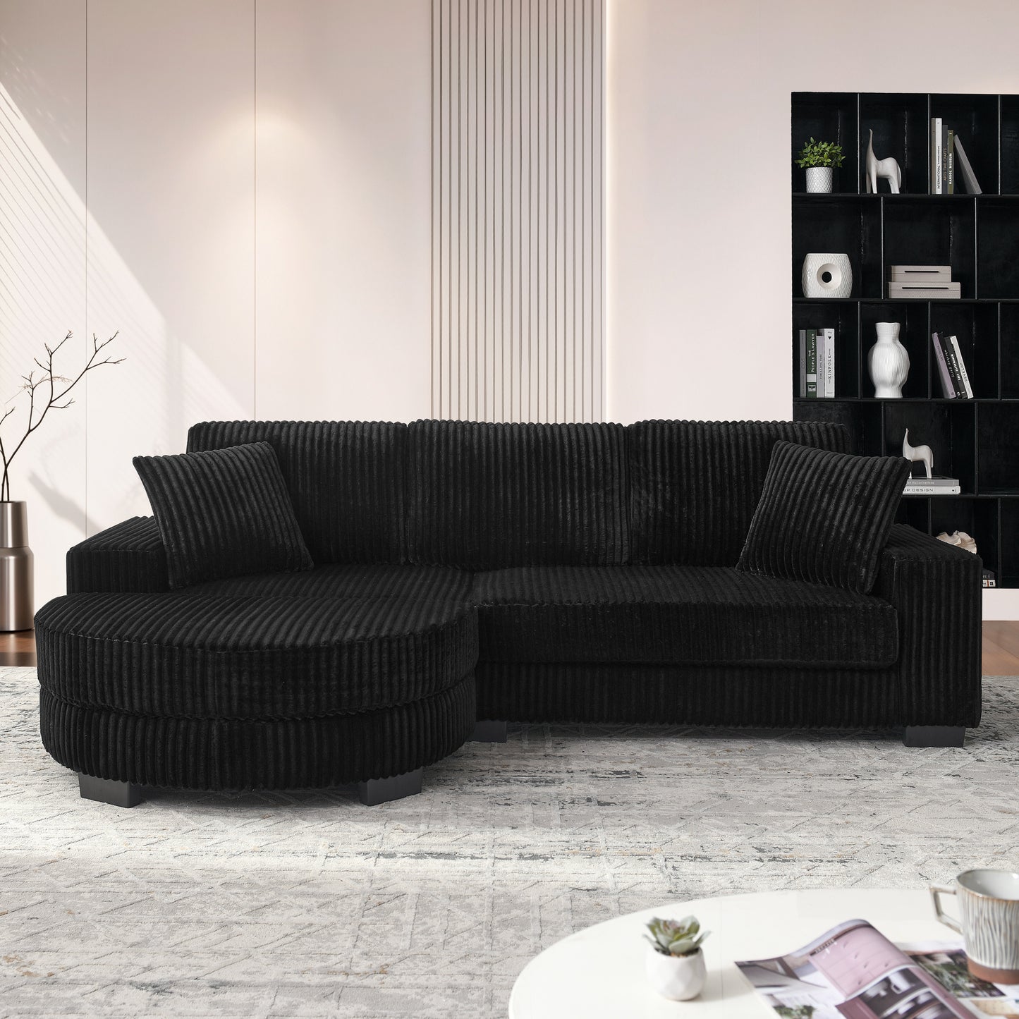 L-formiges Ecksofa 4-Sitzer Sofa, 256 5 x 133 , Klassisches Corduroy, Modulares Design mit Ovalem Hocker, 2
