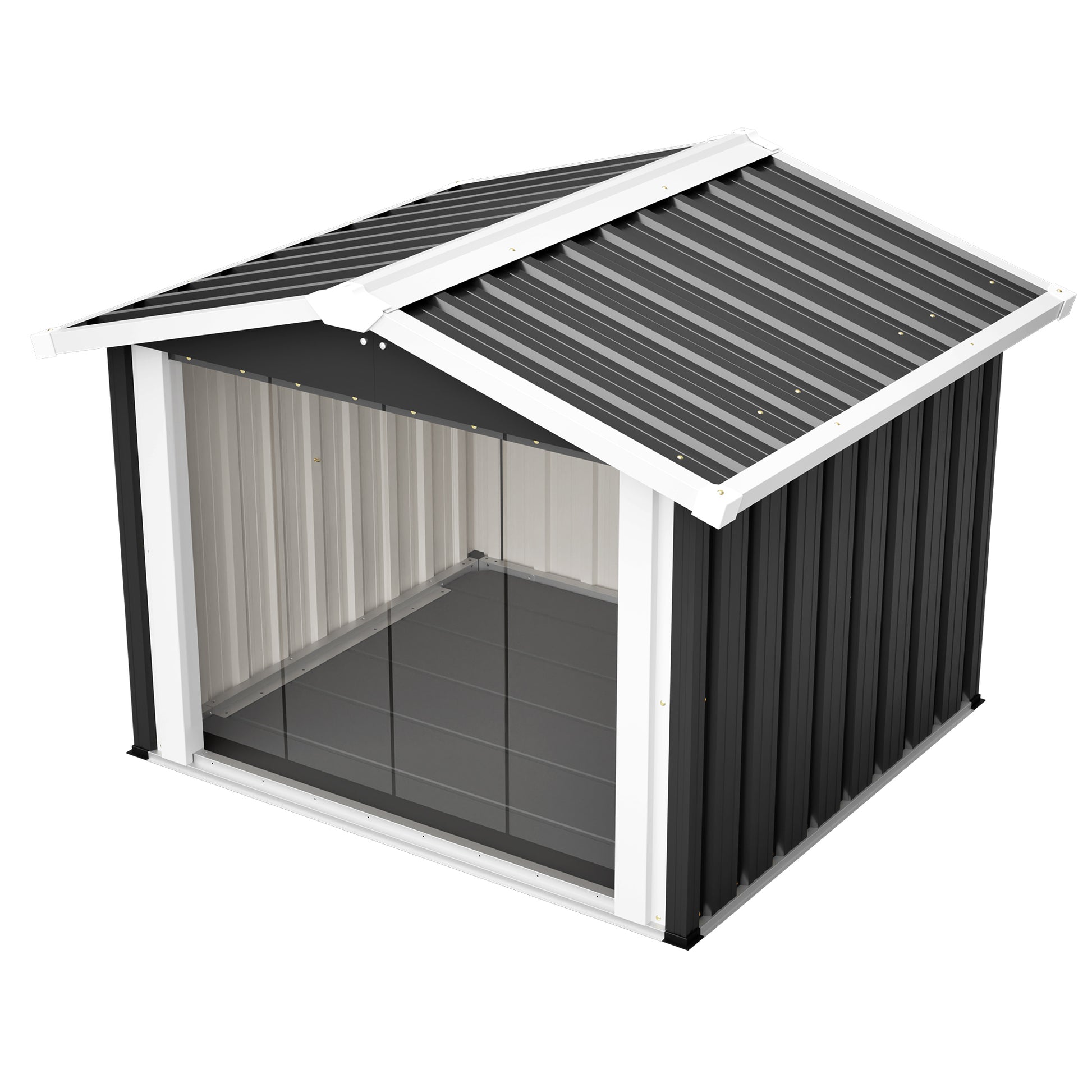102x91x84cm Outdoor Dog House, Large Waterproof Pet House with Slanted Roof for Drainage, UV Protection & Ventilation, Weather Resistant Plastic Dog Kennel for Backyard Patio Camping – Grey