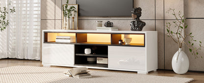 150 × 35 × 50 cm LED-TV-Bank aus Hochglanz-Spanplatte, Modernes Lowboard mit Stauraum für kleine Wohnzimmer,Unterschrank mit zwei Türen,8 Lagerräume,Speziell für kleine Wohnungen konzipiert