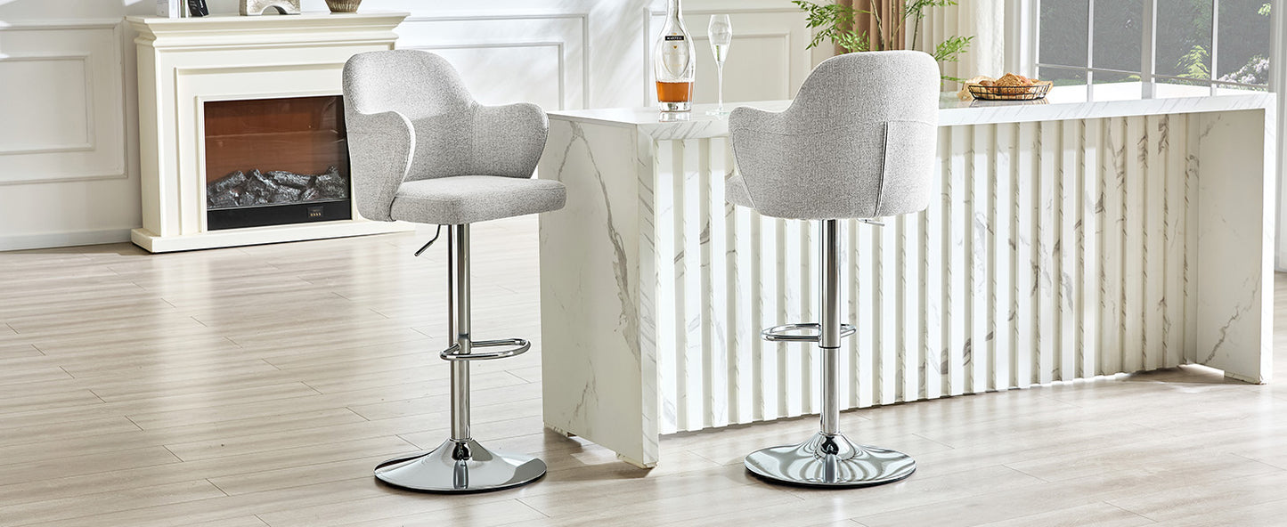 Verstellbares Barhocker-Set (2er-Set), moderne gepolsterte Barhocker mit Armlehnen, um 360° drehbar, höhenverstellbar, geeignet für die Bar zu Hause und für Restaurants