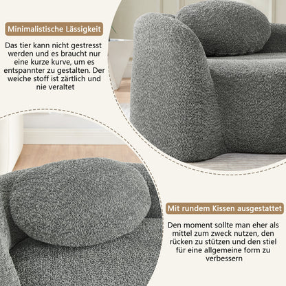 Minimalistisches Teddyfleece-Sofa mit abgerundetem Design, weich gepolsterte Couch mit Kissen, vielseitig einsetzbar für Wohnzimmer, Schlafzimmer und Studio,Gray