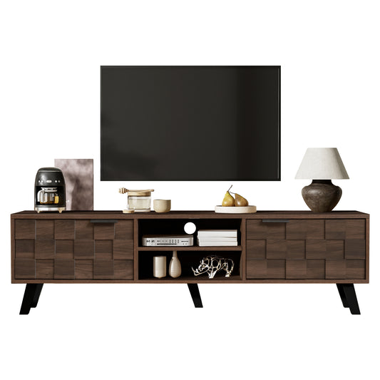 Gigab2b original image - Moderner TV-Schrank mit 2 Türen und 2 offenen Fächern in dunkelholzener Maserung – 160,5 x 35,5 x 45 cm