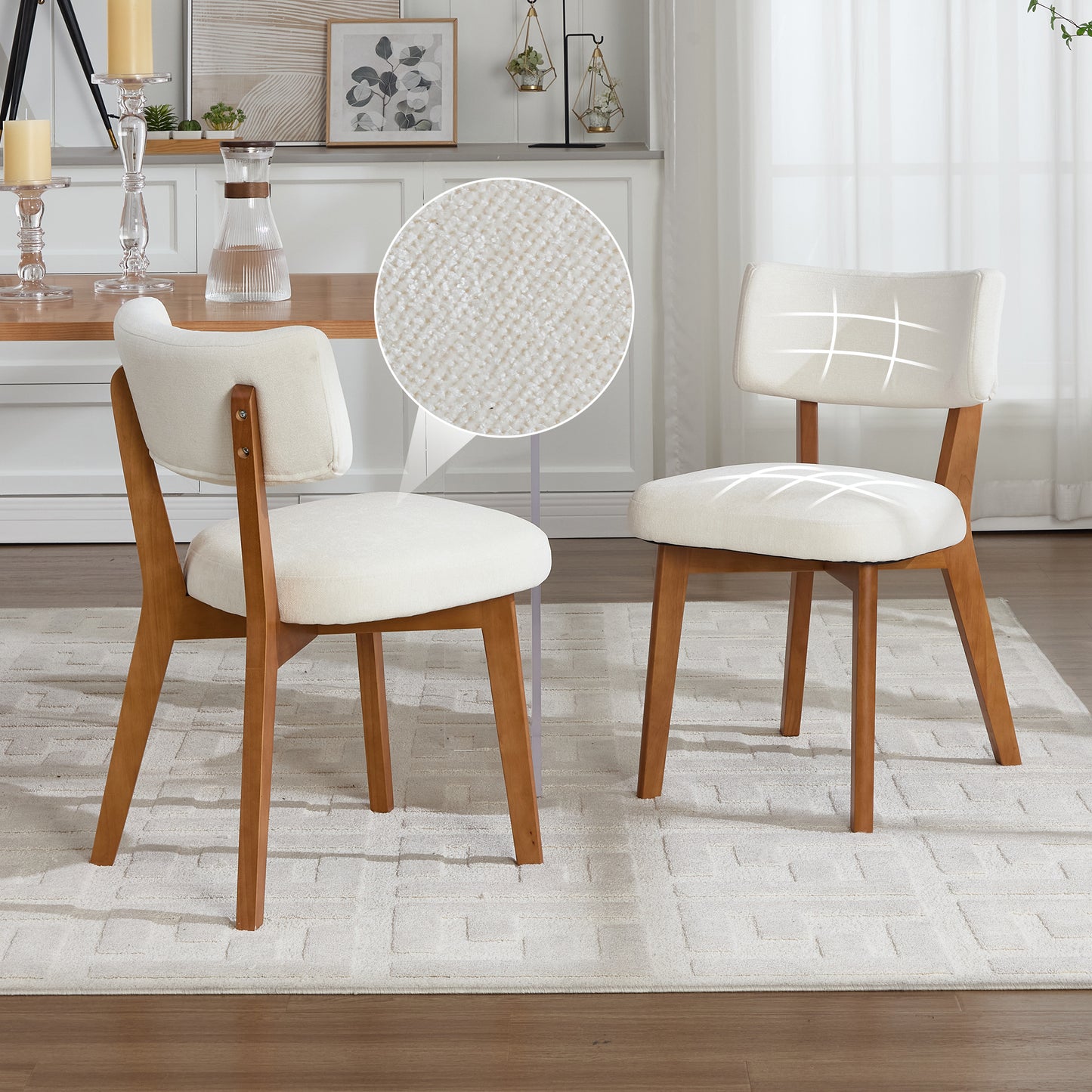 Gigab2b original image - Moderne Mid-Century-Stil Esszimmerstuhl Satz von 2, Massivholz Beine Stoff gepolsterten Sitz für Küche, Esszimmer oder Büro (beige Leinen)