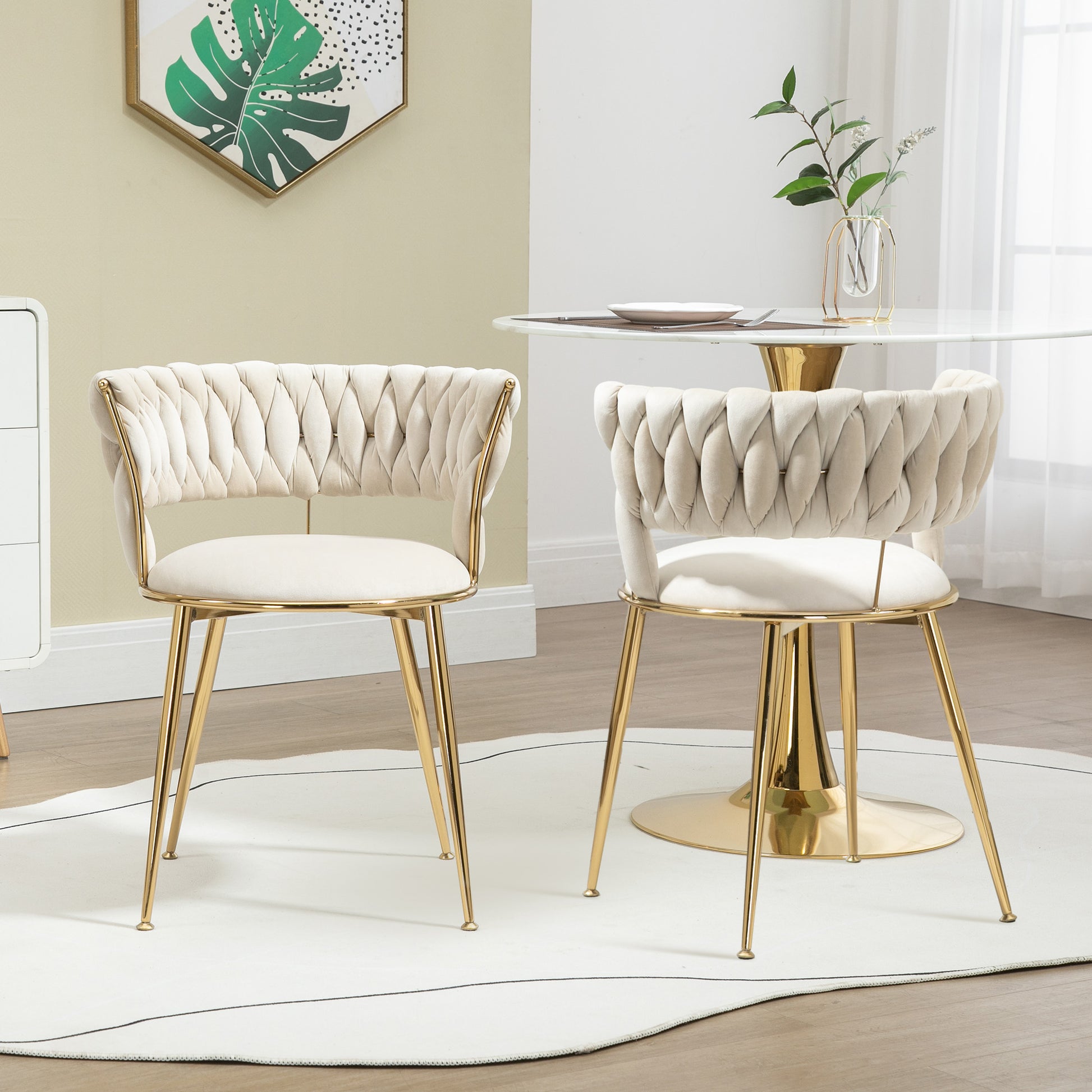 (Old SKU:W1880109471) Weicher Samt Esszimmerstuhl 2-teiliges Set, Weiche gepolsterte bequeme Wohnzimmer Stuhl, Make-up Zimmer/Schlafzimmer, Moderne fingerförmige Rückenlehne mit Armlehnen,