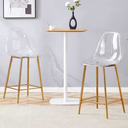 Transparente Barhocker Set, 2er Pack, mit Metallgestell in Silber/Gold/Schwarz, Moderne Design-Stühle für Küche, Bar oder Esszimmer (Nur Stühle, ohne Tisch)