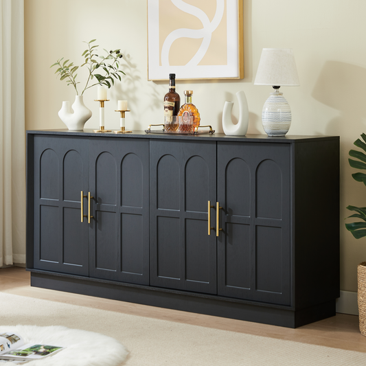 Gigab2b original image - Extra großes Sideboard mit Stauraum, moderne Vitrine mit gewölbter Front, 169 cm langer TV-Schrank, geeignet für Wohnzimmer/Küche/Esszimmer/Flur, schwarz,169*40*80cm