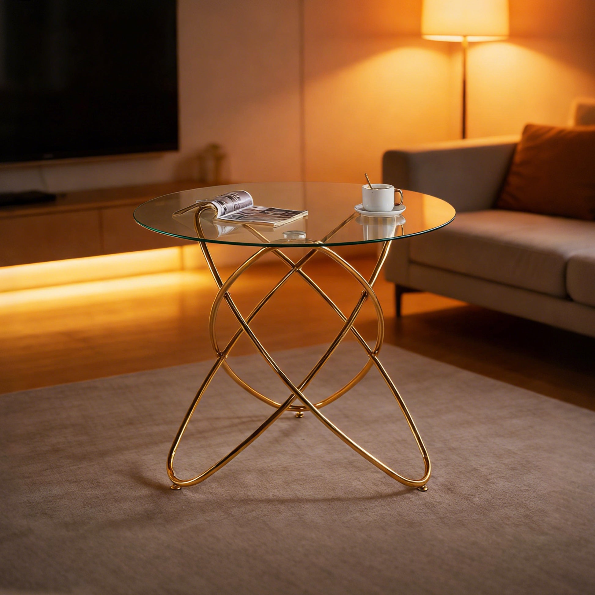 Gigab2b original image - Dining Table with golden metal leg and tempered glass,Modern Space Saving Kitchen Table for Living Room,golden color metal legs