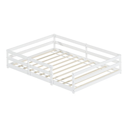 Montessori Bodenbett mit 4-Seiten-Gitter – Vollflächig, kein Lattenrost benötigt, Kiefernholz, einfach aufzubauen (140x200 cm, weiß)