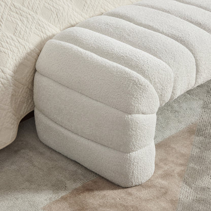 Moderner armlehnloser Chenille-Polsterbettbank mit Rillenpolsterung, Chaiselongue & Hocker für Wohnzimmer, Schlafzimmer, Eingangsbereich,Ivory