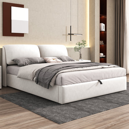Polsterbett, 180*200, hydraulisches Bett, drei Schubladen, Bettkasten zur Aufbewahrung, Lattenrost mit Kopfteil, ohne Matratze, Samt, Beige