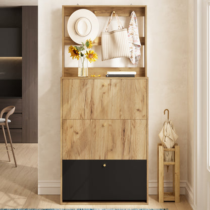 Modern Foldable Shoe Cabinet with Hooks for Hallway Storage