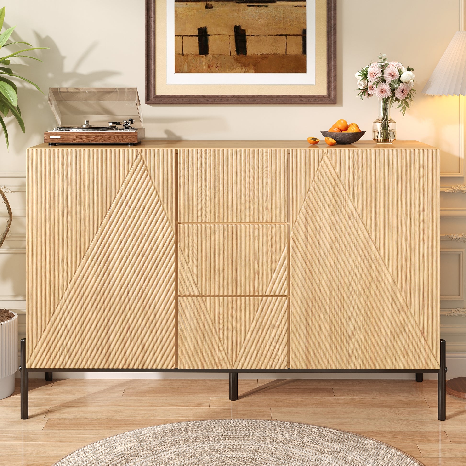 Gigab2b original image - Modernes Sideboard mit geometrischer Struktur , Doppeltüren , Mittlere Schublade , Viel Stauraum , Multifunktionaler Aufbewahrungsschrank für Wohn-/Esszimmer