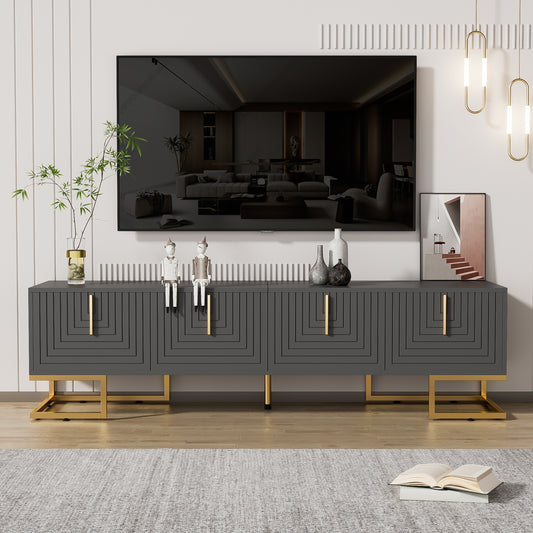 Gigab2b original image - TV-Schrank,lowboard mit strukturierter Tür, TV-Möbel, goldenen Griffen und goldenen Füßen.