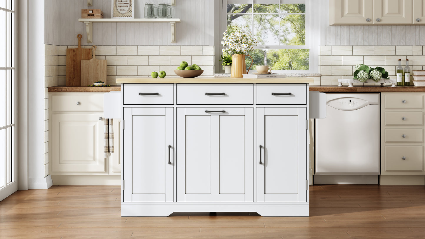 Mobile Kücheninsel mit klappbarer Arbeitsplatte, Küchenwagen, Stauraumschrank, Müllschrank, Buffetschrank mit Gewürzregal, Schublade und Rollen, 120 × 45 (70) × 87 cm