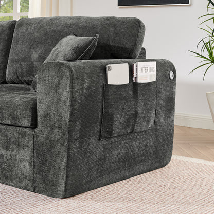 2-Sitzer-Relaxsofa für kleine Räume,aus weichem Chenille-Stoff,ausgestattet mit seitlicher Magazintasche,Getränkehalter und Kissen,geeignet für Wohnzimmer,Arbeitszimmer,Gästezimmer und Wohnungen,Black