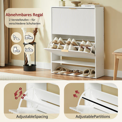 80 x 24 cm Schuhschrank mit Nutfront – Höhenverstellbar mit Kippschutz und Dekotisch für den Flur, in Weiß