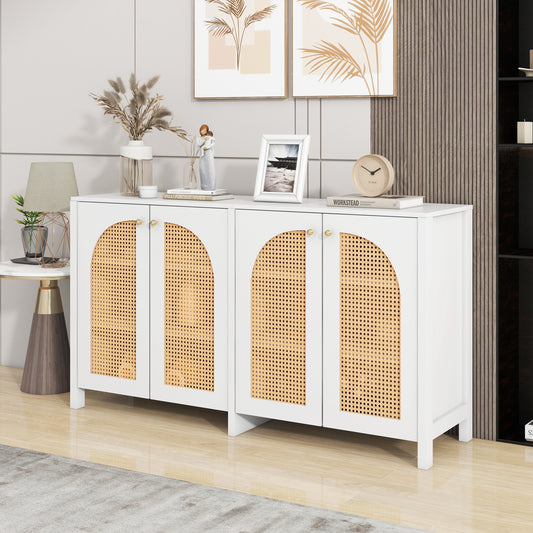 Gigab2b original image - Modernes Sideboard im minimalistischen Stil 4-Rattantür, Metallgriff einfaches Buffetschrank für Esszimmer, Wohnzimmer, Küche (weiß)