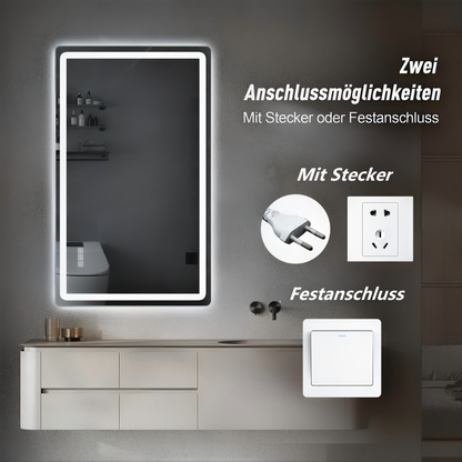 60×100cm Rahmenloser LED Badezimmerspiegel mit Mattierter Frontbeleuchtung, Anti-Beschlag, 3 Lichtfarben, Stufenlos Dimmbar, Memory-Funktion, Horizontal & Vertikal Montierbar, IP44 Wasserdicht