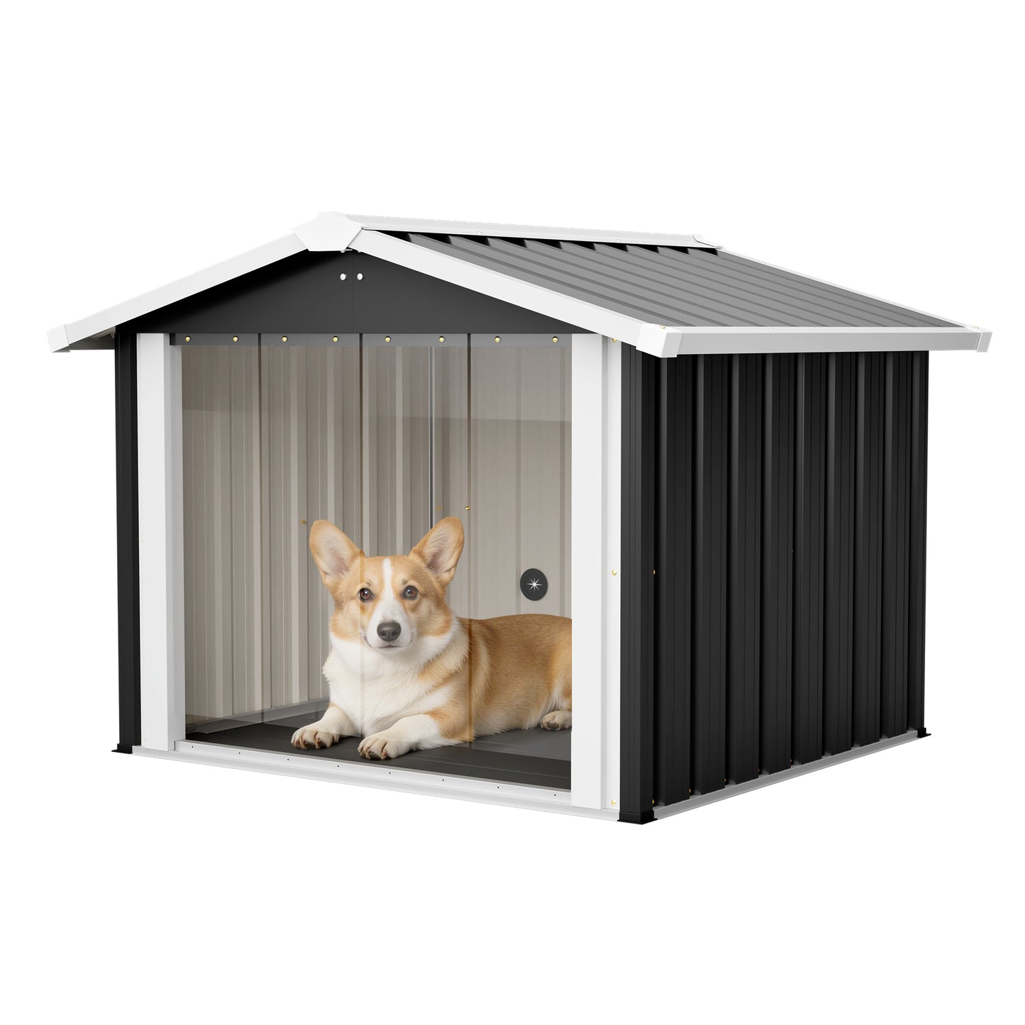 102x91x84cm Outdoor Dog House, Large Waterproof Pet House with Slanted Roof for Drainage, UV Protection & Ventilation, Weather Resistant Plastic Dog Kennel for Backyard Patio Camping – Grey