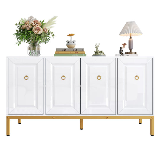 Gigab2b original image - Sideboard, Hochglanz-Aufbewahrungselement, goldene Griffe und Beine, mit Regalen. 140×80×40cm
