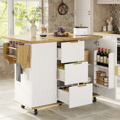 Gigab2b original image - Küchenwagen mit ausklappbarer Arbeitsplatte & Stromanschluss, mobiler Kücheninselschrank mit Rollen, Weiß-Holzoptik, belastbar bis 70kg
