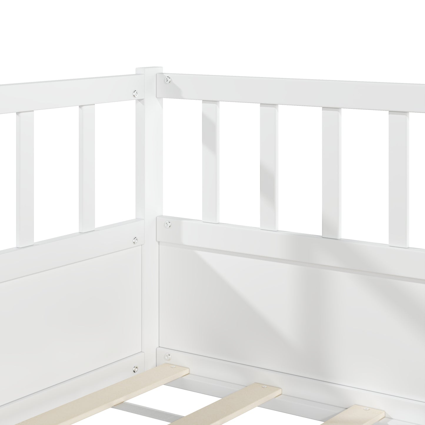 Solid Wood Montessori Floor Bed with Safety Railing and Slatted Frame