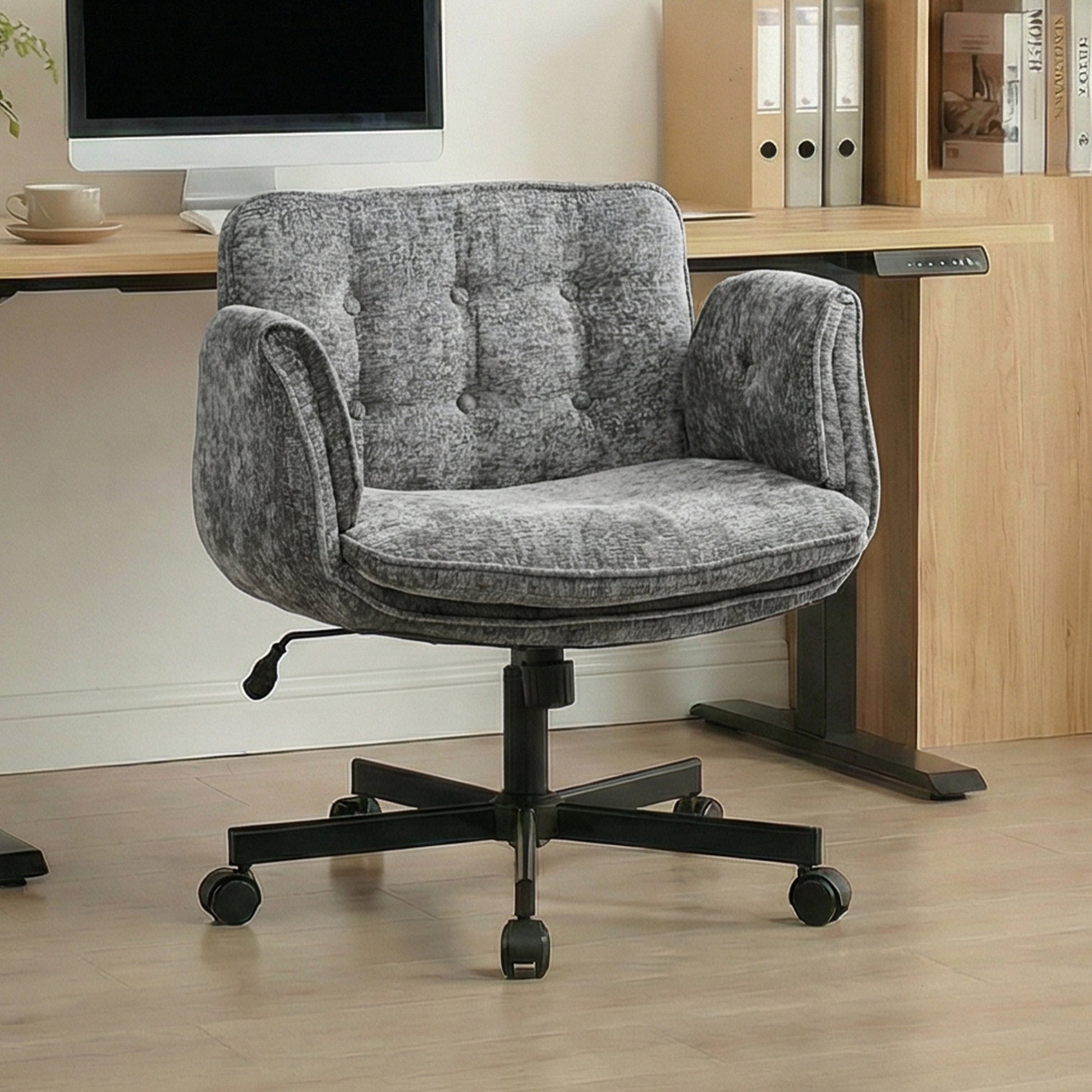 Gigab2b original image - Home office chair, swivel chair, office chair with casters, height adjustable swivel desk chair with foldable armrests, weight capacity 150kg, dark grey