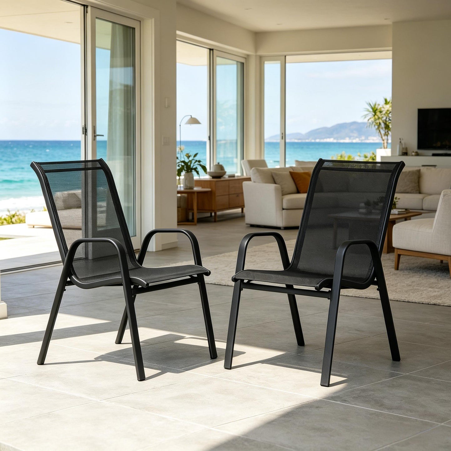 Balkon Chiar,Garten Chiar mit Hohem Rücken,Stapelbarer Stuhl im Freien(nur 2PCS Stühle)