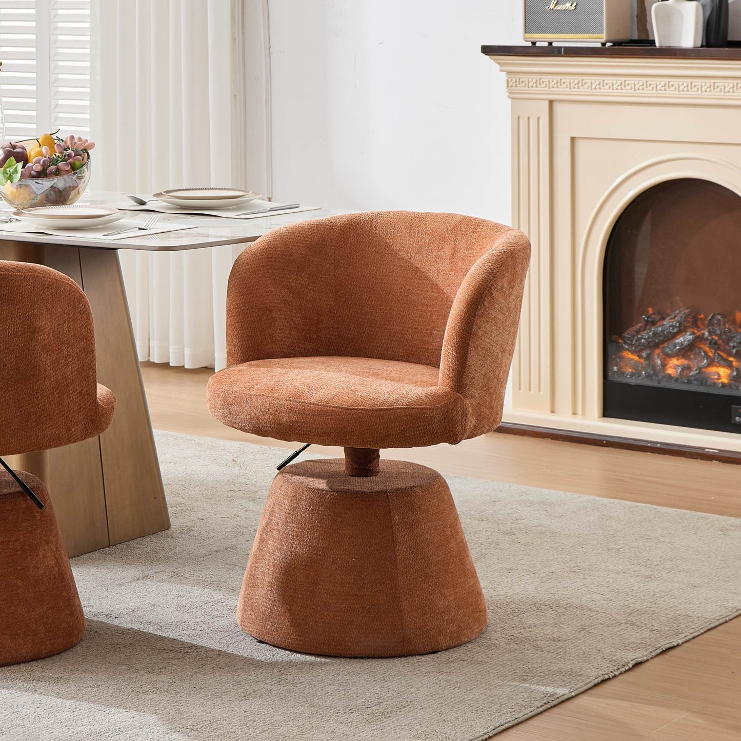 Adjustable Height 360° Swivel Bar Stool, Modern Chenille Upholstered Round Dining Chair, Ergonomic Accent Vanity Chair for Bedroom,Kitchen Island & Pub, Single Pack, Terracotta & Orange color,DE1878OG