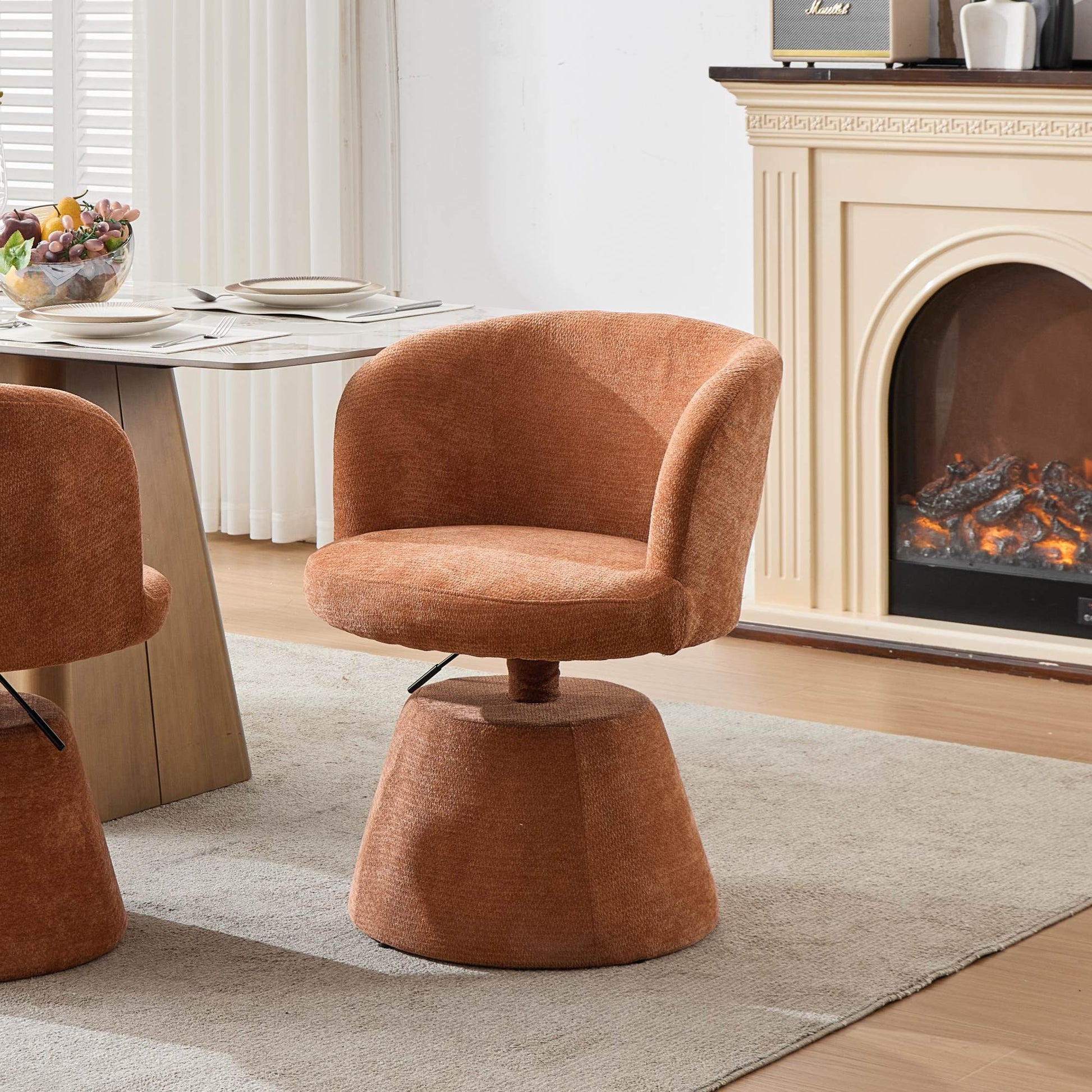 Adjustable Height 360° Swivel Bar Stool, Modern Chenille Upholstered Round Dining Chair, Ergonomic Accent Vanity Chair for Bedroom,Kitchen Island & Pub, Single Pack, Terracotta & Orange color,DE1878OG