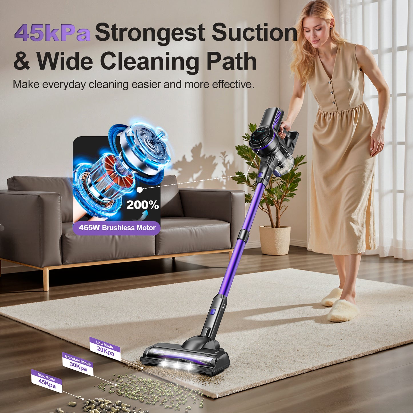 INSE S7P Purple Cordless Stick Vacuum Cleaner with LED Display