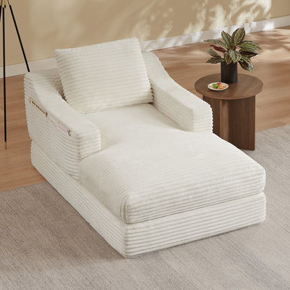 Modern minimalist corduroy lazy lounge chair, spacious single sofa lounge chair, living room and bedroom leisure sofa, double-layer design, expandable into a bed