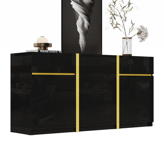 Gigab2b original image - Luxuriöses Sideboard, Hochglanzlackierung, moderner Aufbewahrungsschrank, drei Türen und zwei Schubladen, geeignet für Wohnzimmer, Esszimmer und Eingangsbereich; minimalistisches Möbelstück.