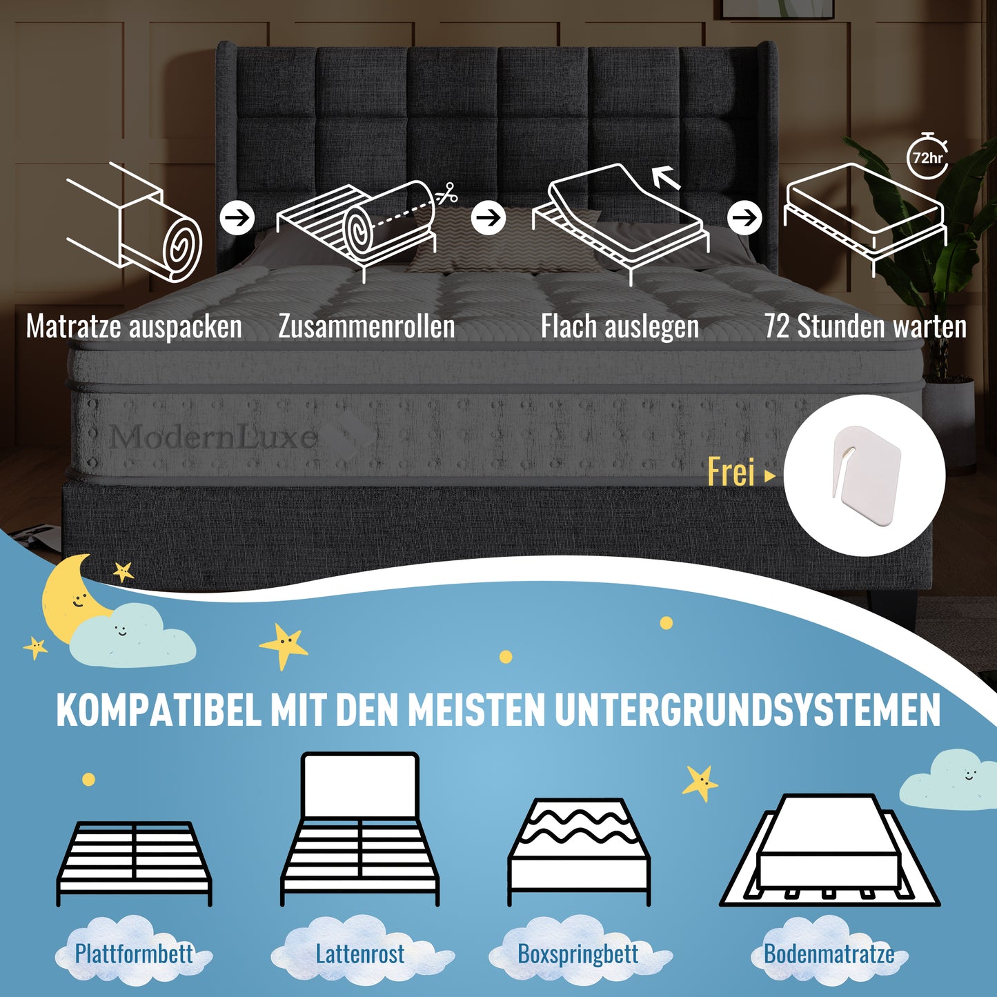 Polsterbett Doppelbett 180*200, Stauraum Kopfteil mit USB und Typ C-Port ,360-Surround-LED-Funktion rund um Kopf- und Fußende des, Betten mit Hydraulisch Stauraum, Grau , Leinen(Mit Matratze)