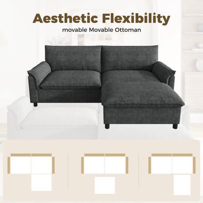 Modulares Cloud-Sectional-Sofa, komfortables Ecksofa für das Wohnzimmer, modernes Deep-Seat-Design, übergroßes Cloud-Sofa, mit 1 beweglichen Fußhocker, hohe Rückenlehne, Schwarz, B216 × H82 × T77 cm