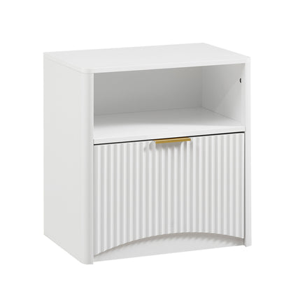 Space-Saving Nightstand with Open Drawer and Gold Knobs