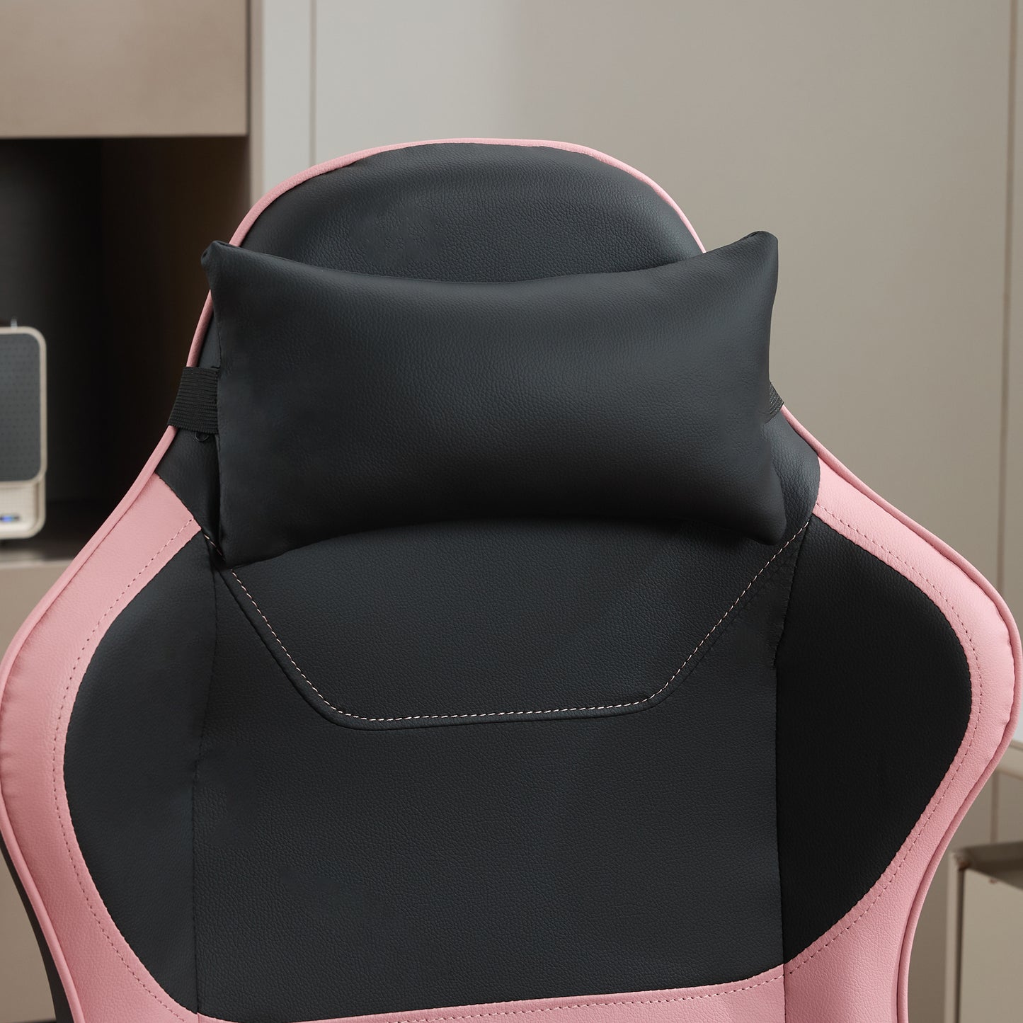 Kawaii Pink & Black Ergonomic Gaming Chair with Lumbar Support and Footrest